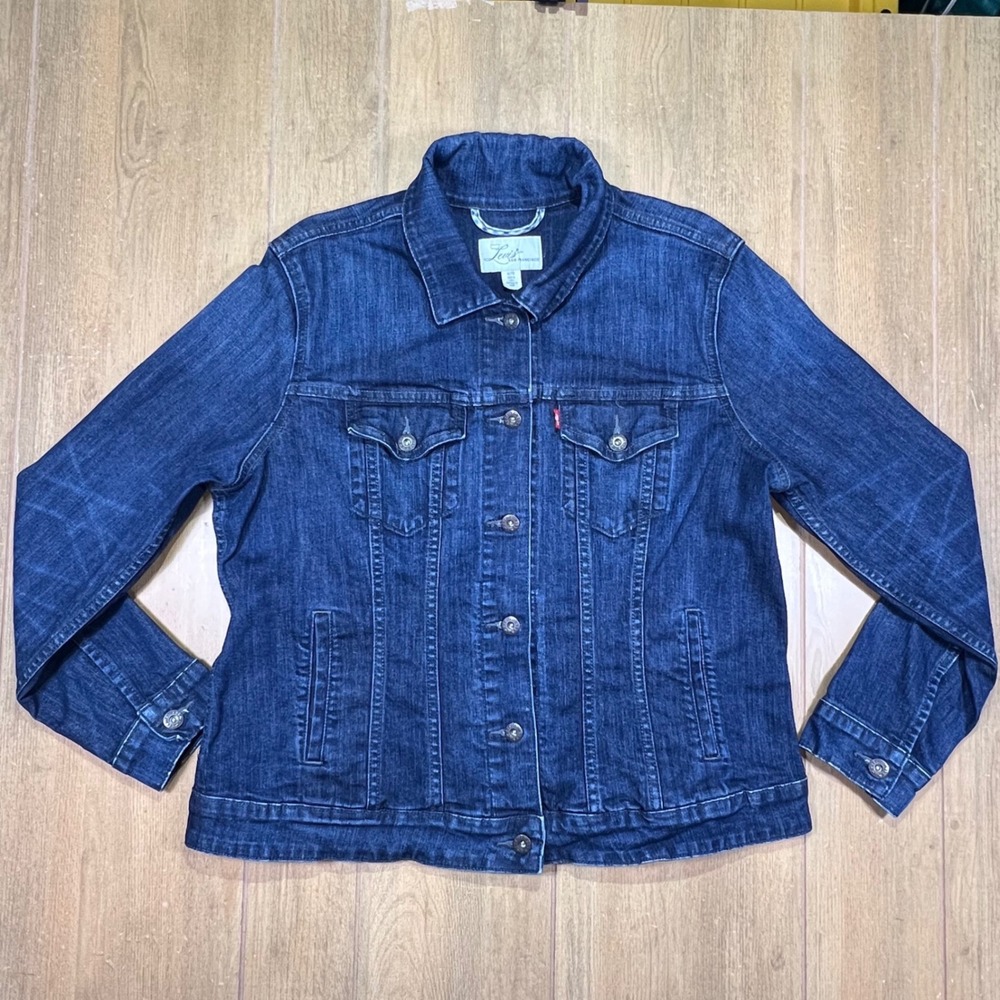 Levis San Francisco Womens Dark Wash Denim Trucker Jacket  Blue 1X